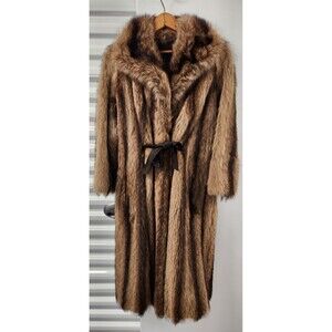 Ladies Vtg Full-length Genuine Raccoon Fur Coat Size S Custom 70's 80's